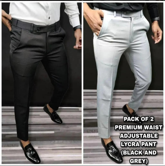 Lycra Solid Slim Fit Mens Formal Trouser Pack of 2