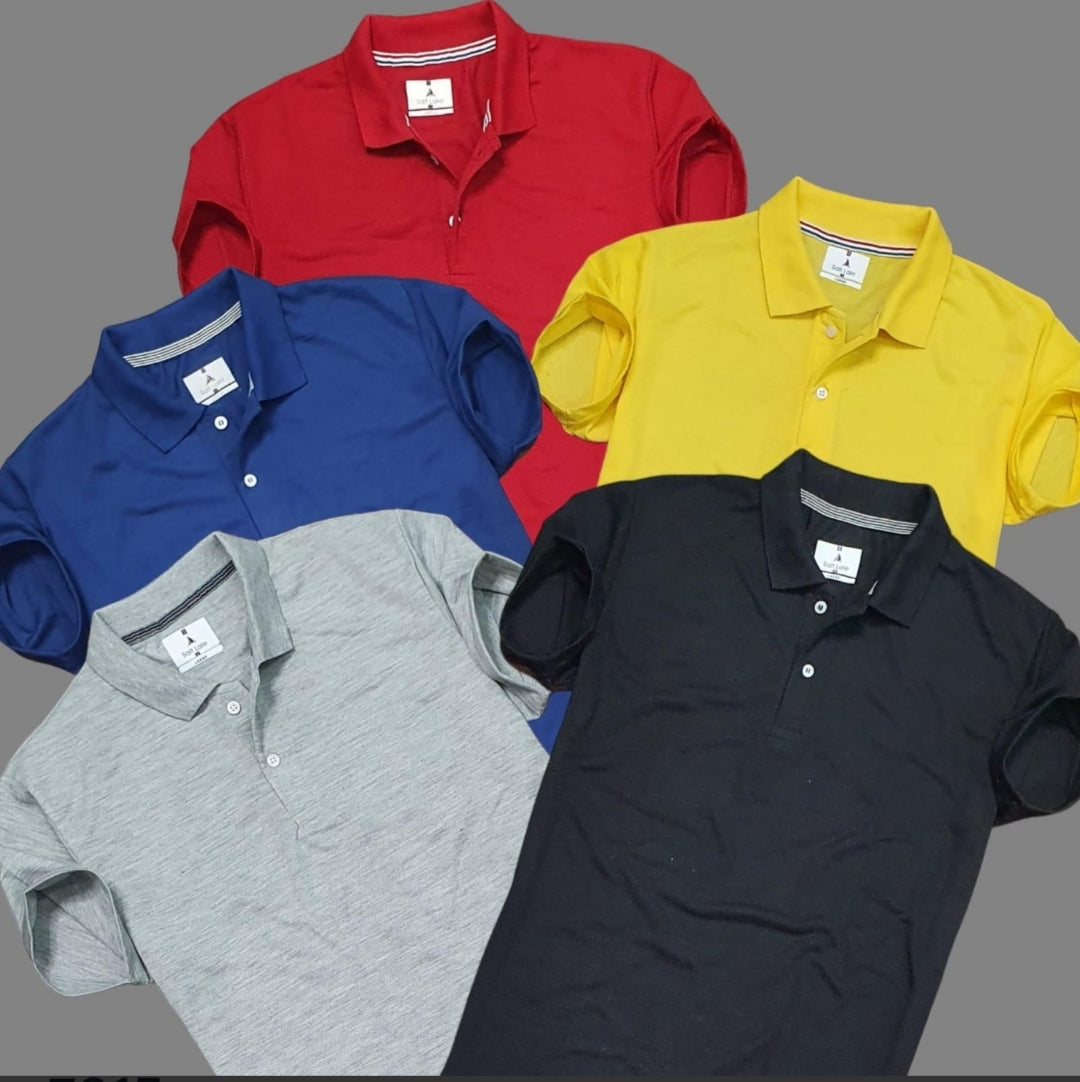 Plane Matty Solid Half Sleeves Mens Polo neck T-Shirt Pack Of 5