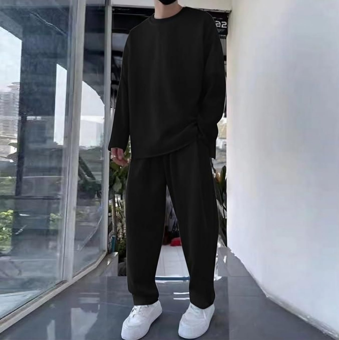 Men's Solid Round Neck Co-ord Set Tracksuit