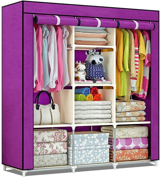 Wardrobe - Foldable 3 Door Clothes Storage Wardrobe / Cabinet (Purple)