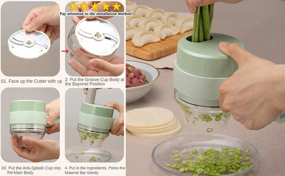 4 in 1 Handheld Electric Vegetable Cutter Set/ Garlic Chopper, Mini Food Electric Chopper