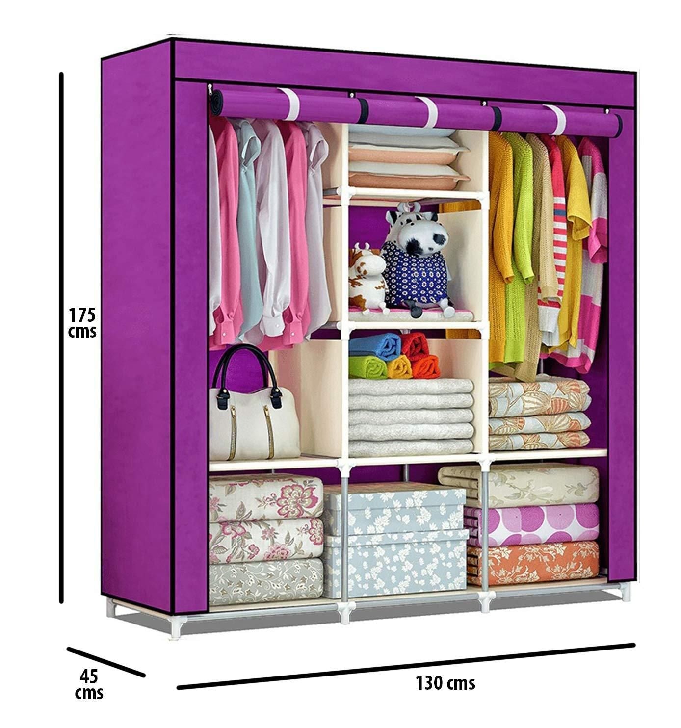 Wardrobe - Foldable 3 Door Clothes Storage Wardrobe / Cabinet (Purple)