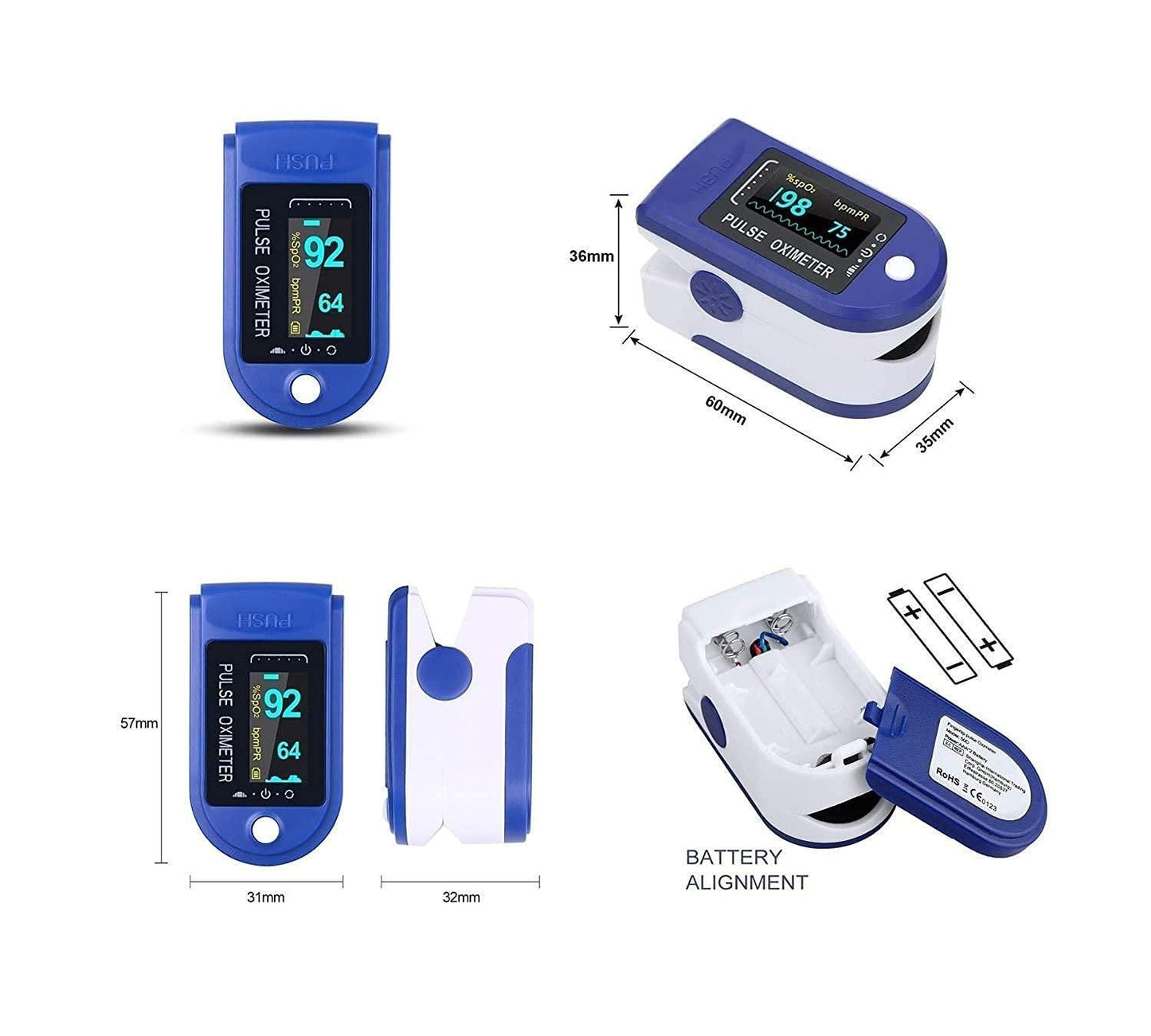 Oximeter-Finger Pulse Oxygen Meter with Audio Visual Alarm and Respiratory Rate