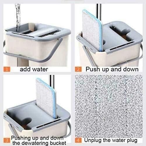 Mop- Flat mop and Bucket Set Mop Floor Cleaning System with 2 Soft Refill Pads & Handle