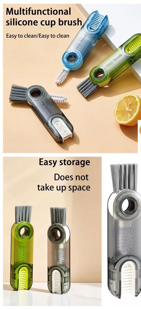 3 in 1 Multifunctional Bottle Gap Cleaner  Brush Cup Crevice Cleaning Tool with Mini Silicone Cup-Holder Cleaner