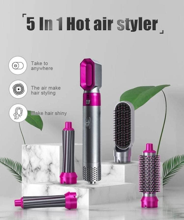 5 in 1 Multifunctional Hair Dryer Styling Tool, Detachable 5-in-1 Multi-Head Hot Air Comb, The Negative Ion Automatic Suction Hair Curler