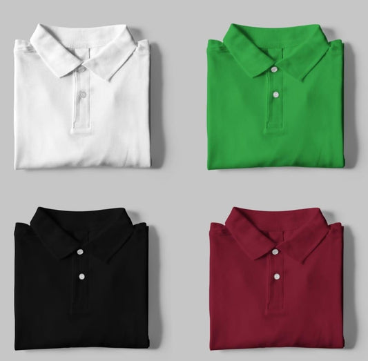 Cotton Blend Polo Neck Solid Mens Tshirt Pack of 4