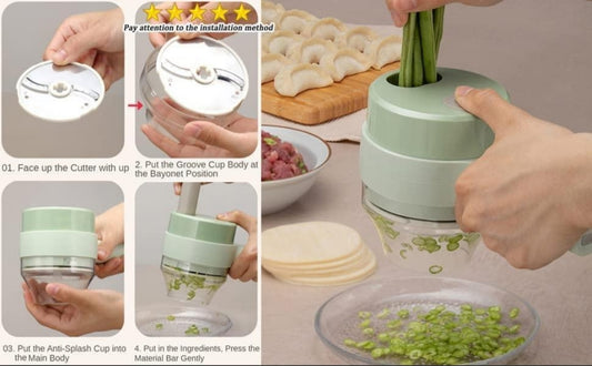 4 in 1 Handheld Electric Vegetable Cutter Set/ Garlic Chopper, Mini Food Electric Chopper